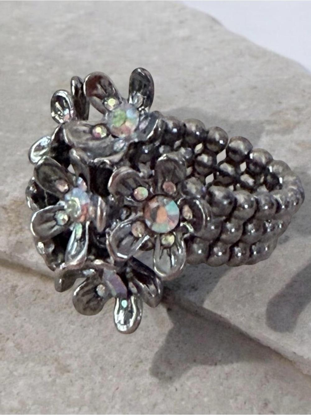 Floral Cluster Ring in Silver & AB